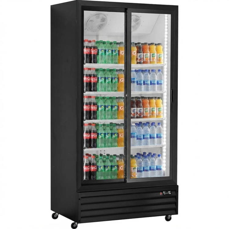 Commercial Upright Beverage Bottle Cooler 525 Litres Double Glass Door Black 1120x565x1900mm | CaterEq CESSH38 Commercial Upright Beverage Bottle Cooler 525 Litres Double Glass Door Black 1120x565x1900mm | CaterEq CESSH38