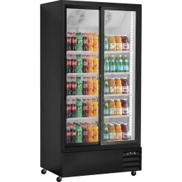 Commercial Upright Beverage Bottle Cooler 690 Litres Double Sliding Glass Door Black 1000x700x2023mm | CaterEq CESSH40