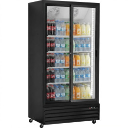 Commercial Upright Beverage Bottle Cooler 764 Litres Double Sliding Glass Door Black 1130x700x2023mm | CaterEq CESSH42