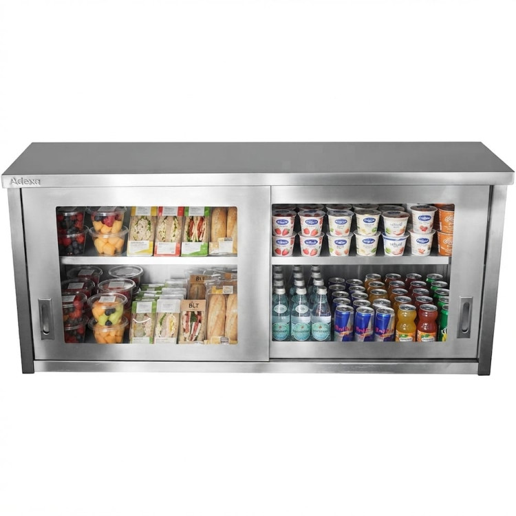 Commercial Wall Cabinet Cupboard Glass Doors Stainless Steel 1400x400x650mm | CaterEq CESWCGD140402