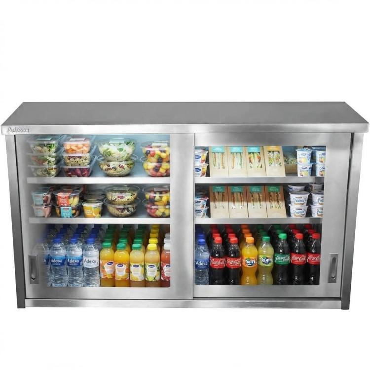 Commercial Wall Cabinet Cupboard Glass Doors Stainless Steel 1600x400x650mm | CaterEq CESWCGD160402
