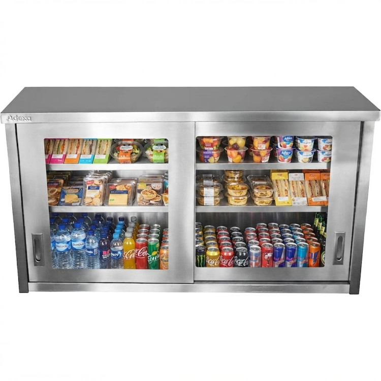 Commercial Wall Cabinet Cupboard Glass Doors Stainless Steel 1800x400x800mm | CaterEq CESWCGDHH180402