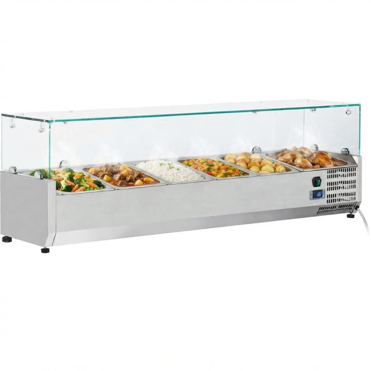 B GRADE Refrigerated Servery Prep Top 6xGN1/3 1400x395x435mm Glass Top | CaterEq THV1400/380 B GRADE 
