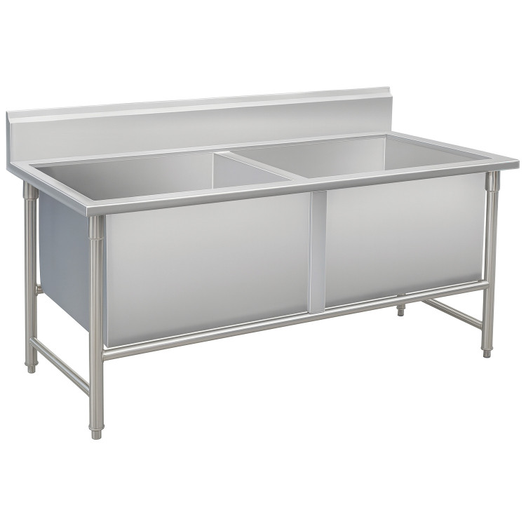Commercial 2 Bowl Stainless Steel Sink with Splashback 1600x700x950 | CaterEq CEYLS167BM2