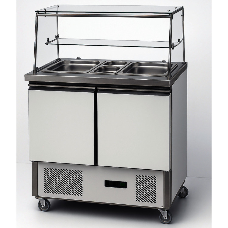 Commercial Saladette Counter with Glass Display 240L 2 doors 900x700x1285mm | CaterEq CETHS900FVG Commercial Saladette Counter with Glass Display 240L 2 doors 900x700x1285mm | CaterEq CETHS900FVG