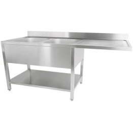 Commercial Sink for Dishwashers 2 Bowls Left Bottom Shelf Splashback 1600x600x950mm | CaterEq CEYLS166SBL2