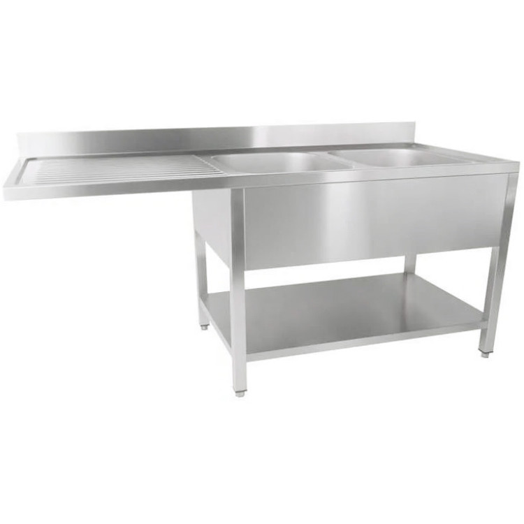 Commercial Sink for Dishwashers 2 Bowls Right Bottom Shelf Splashback 1600x700x950mm | CaterEq CEYLS167SBR2