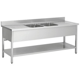 Commercial Sink Stainless Steel 2 Bowls Bottom Shelf Splashback 1800x600x950 | CaterEq CEYLS186BM2