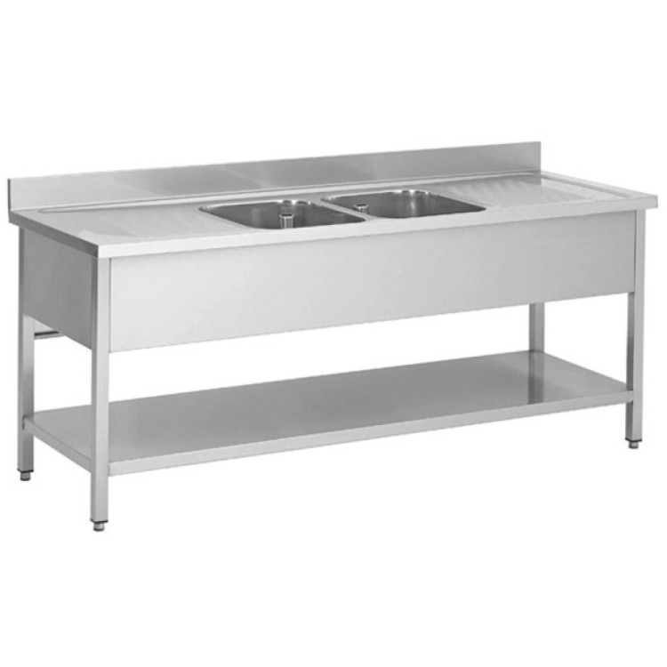 Commercial Sink Stainless Steel 2 Bowls Bottom Shelf Splashback 2000x600x950 | CaterEq CEYLS206BM2 Commercial Sink Stainless Steel 2 Bowls Bottom Shelf Splashback 2000x600x950 | CaterEq CEYLS206BM2