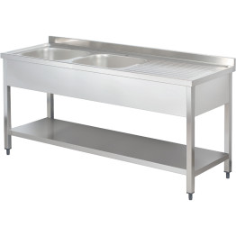 Commercial Sink Stainless Steel 2 bowls Left Bottom shelf Splashback 1400x600x950mm | CaterEq CEYLS146BL2