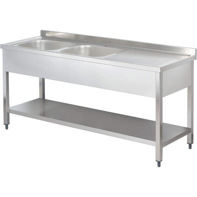 Commercial Sink Stainless Steel 2 bowls Left Bottom shelf Splashback 1400x600x950mm | CaterEq CEYLS146BL2