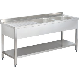 Commercial Sink Stainless Steel 2 Bowls Right Bottom Shelf Splashback 1400x600x950mm | CaterEq CEYLS146BR2