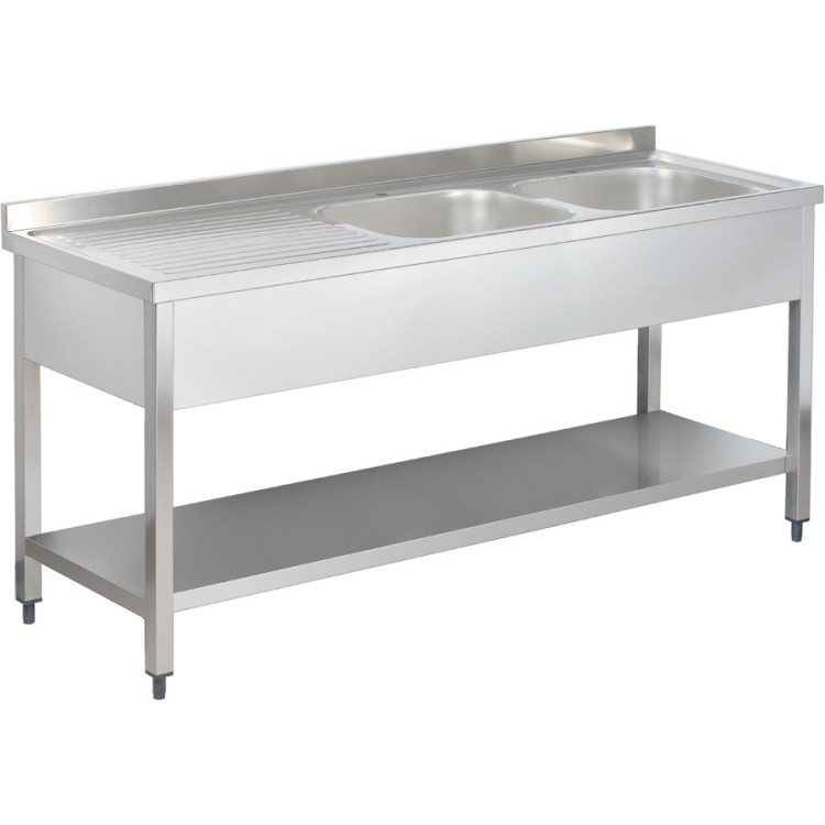 Commercial Sink Stainless Steel 2 Bowls Right Bottom Shelf Splashback 1800x600x950mm | CaterEq CEYLS186BR2