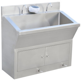 Commercial Stainless Steel Double Scrub Sink with Pedal Controls & Dual Faucets 1200x600x1000mm | CaterEq CEYYJT126