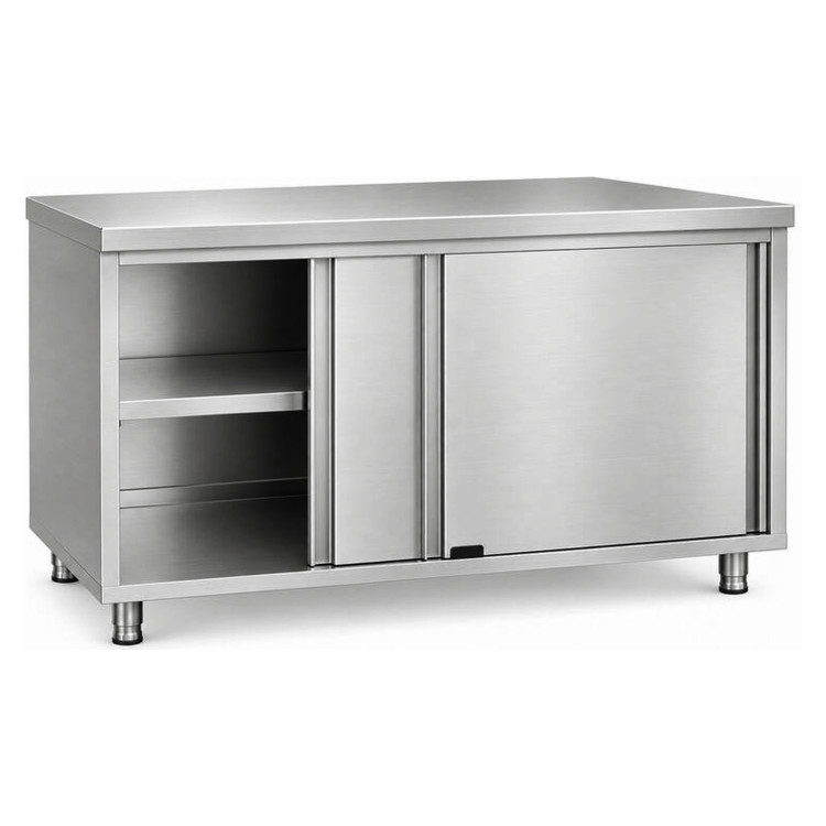 Commercial Stainless Steel Sliding Door Work Table Cabinet 1600x500x850mm | CaterEq CEQNH344 Commercial Stainless Steel Sliding Door Work Table Cabinet 1600x500x850mm | CaterEq CEQNH344