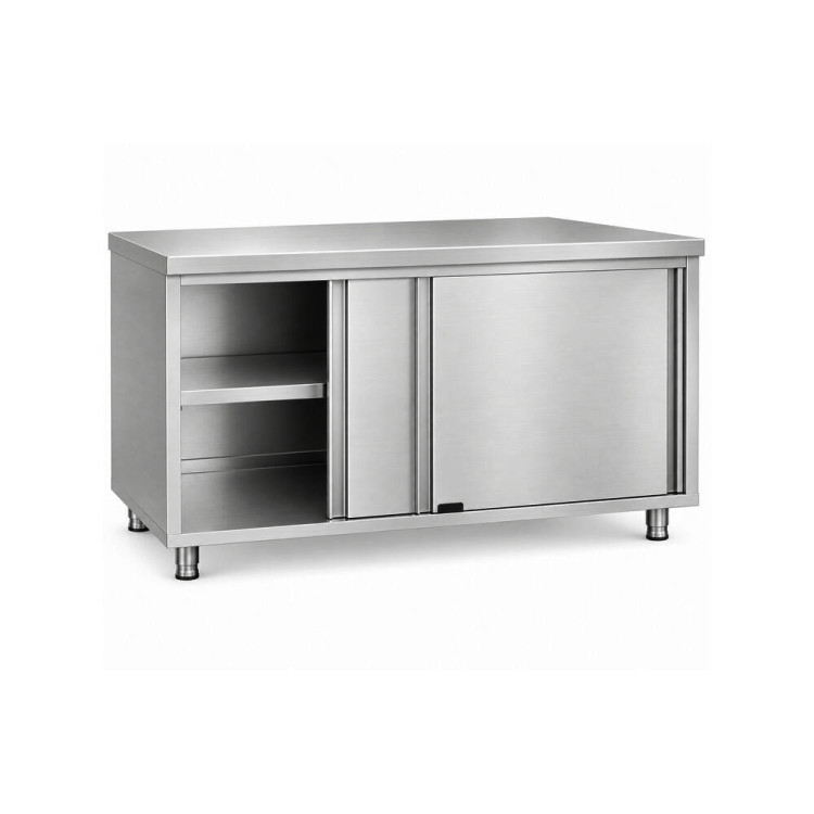 Commercial Stainless Steel Sliding Door Work Table Cabinet 1600x700x850mm | CaterEq CEQNH330