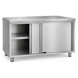 Commercial Stainless Steel Sliding Door Work Table Cabinet with Shelf 1500x600x850mm | CaterEq CEQNH304