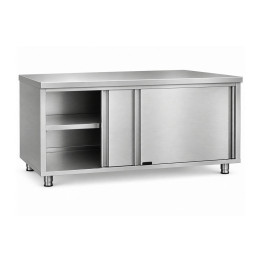 Commercial Stainless Steel Sliding Door Work Table Cabinet with Shelf 2100x600x850mm | CaterEq CEQNH308