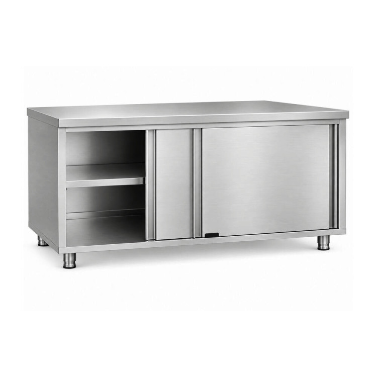 Commercial Stainless Steel Sliding Door Work Table Cabinet with Shelf 2100x600x850mm | CaterEq CEQNH308