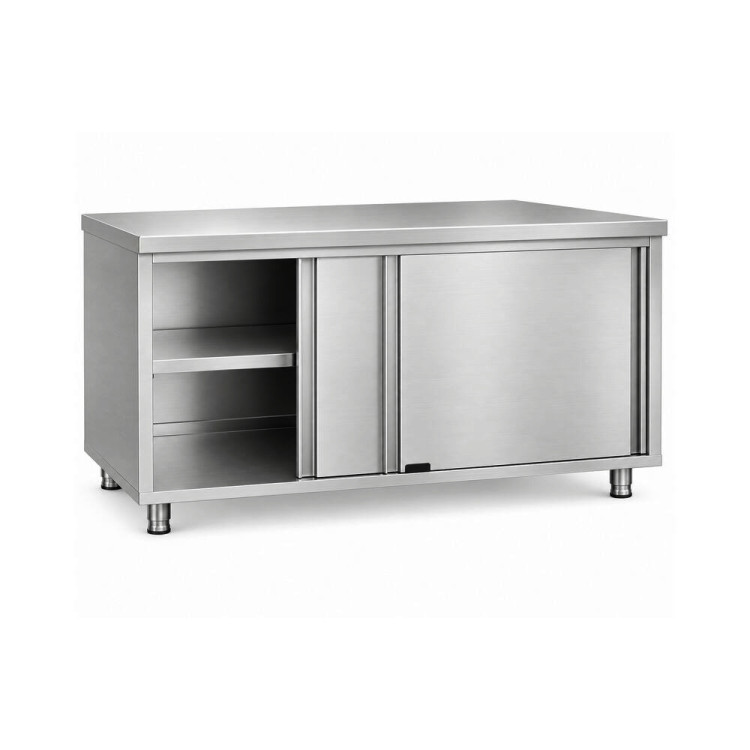 Commercial Stainless Steel Sliding Door Work Table Cabinet with Shelf 1800x600x850mm | CaterEq CEQNH306