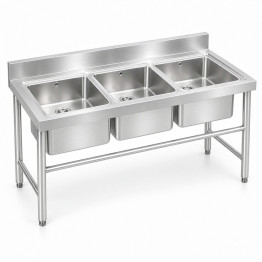 Commercial Stainless Steel Triple Sink with Splashback and Stand 1500x600x850mm | CaterEq CEQNH702