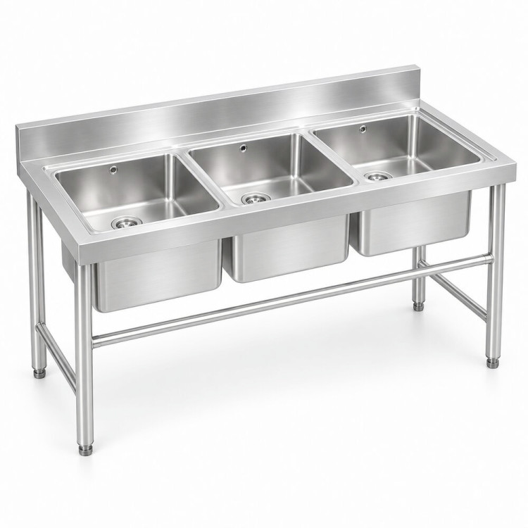 Commercial Stainless Steel Triple Sink with Splashback and Stand 1800x700x850mm | CaterEq CEQNH708