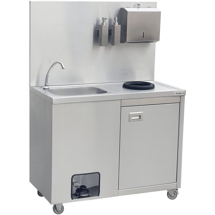 Mobile Stainless Steel Hygiene Station with Pedal Faucet & Waste Bin 1000x500x1350mm | CaterEq CEYLSYT105 Mobile Stainless Steel Hygiene Station with Pedal Faucet & Waste Bin 1000x500x1350mm | CaterEq CEYLSYT105