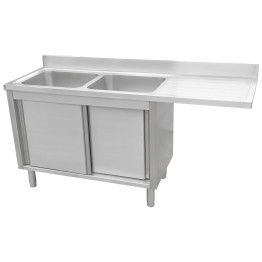 Stainless Steel Double Bowl Sink Unit with Right Drainer & Cabinet 1600×600×950mm | CaterEq CEYLC166SBL2